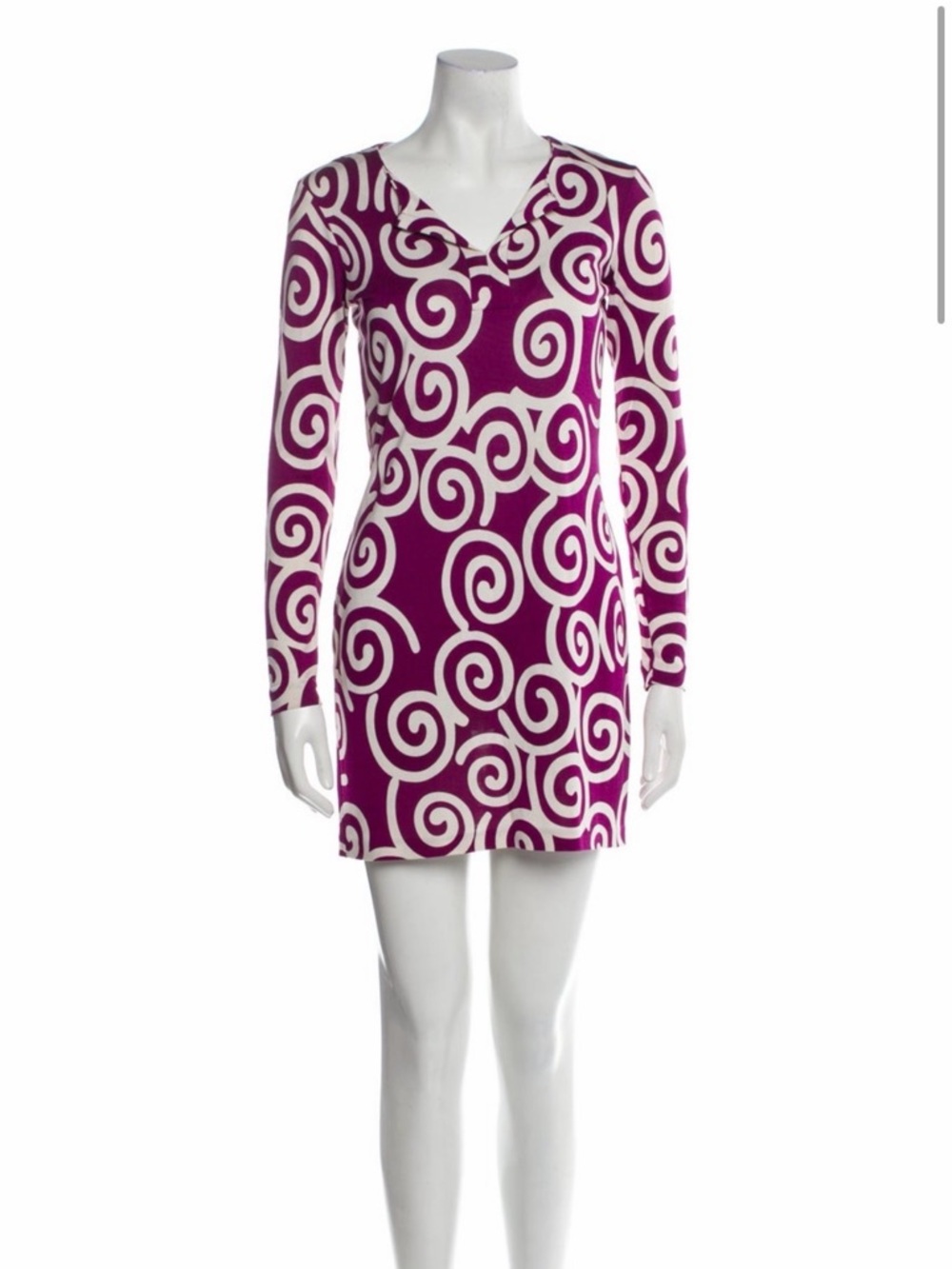 Diane Von Furstenberg Purple & White Printed Silk Shift Dress